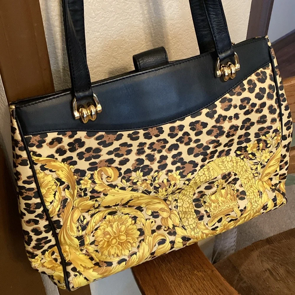 Versace Gianni Versace Leopard/Barocco Gold Crown Bag/Tote Vintage & Rare EUC